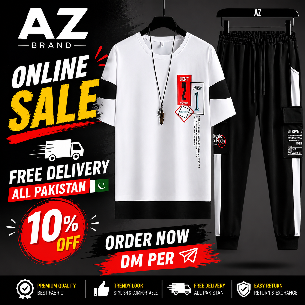 Men graphic track suit white black  summer wear